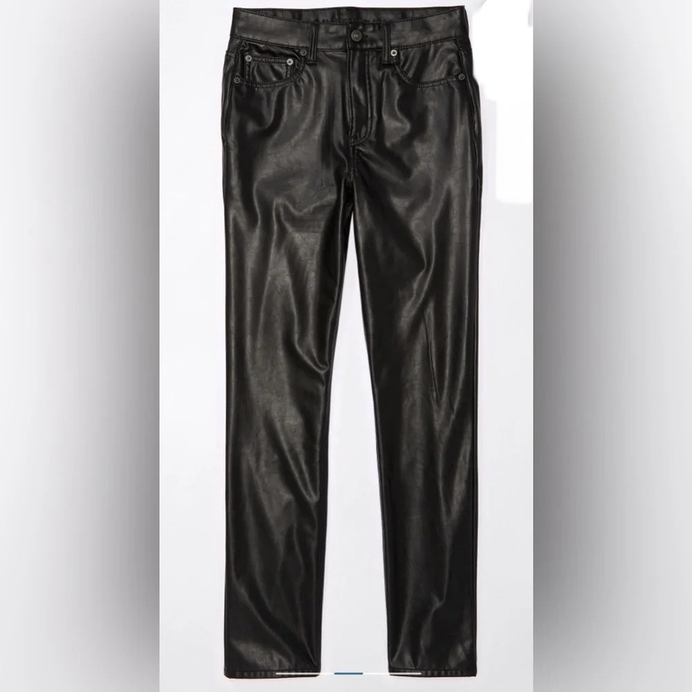 Sz US 10 short AE stretch vegan leather super high waisted straight pant black - Picture 3 of 10